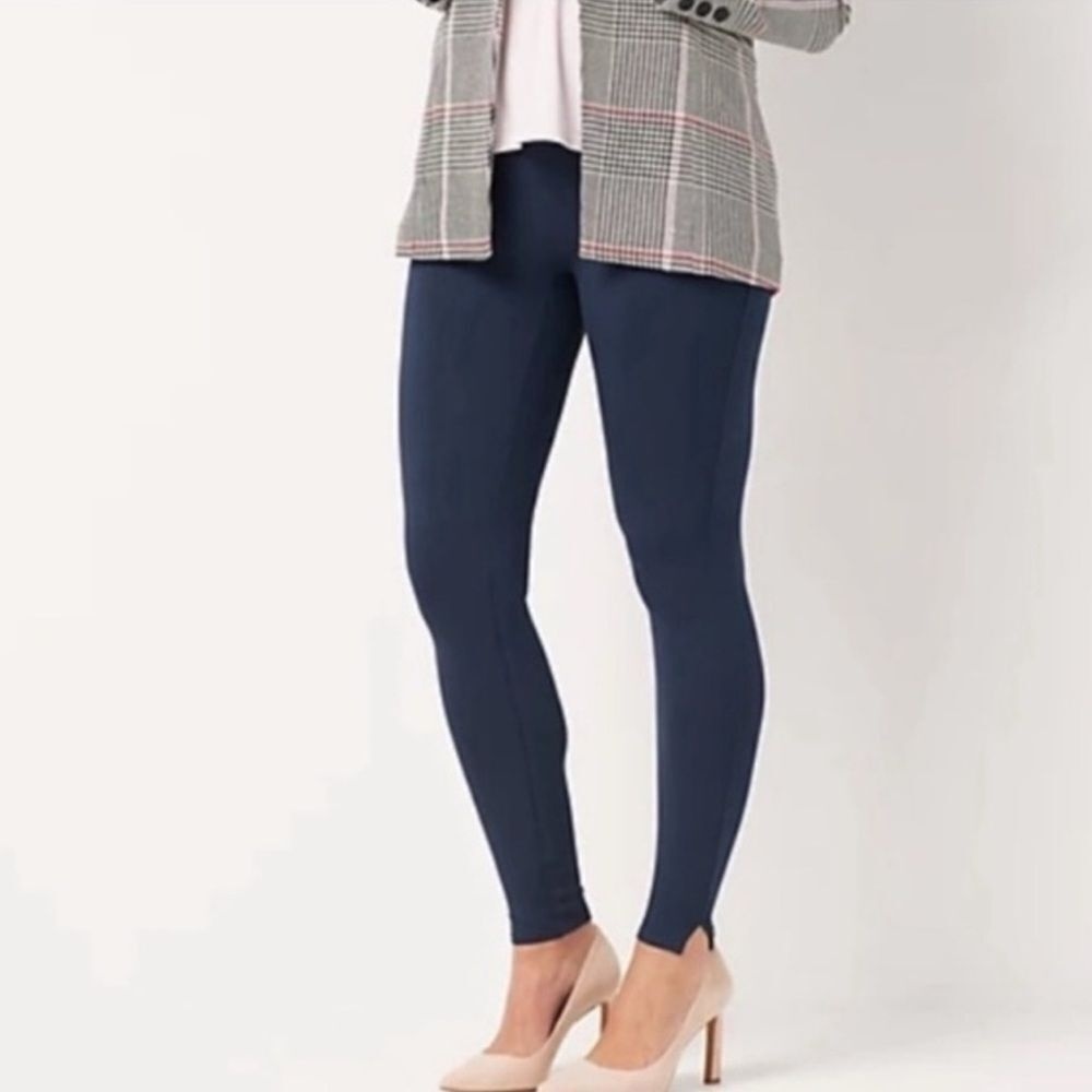 Spanx Nightfall Navy Blue Ponte Stretch Ankle Split Hem Leggings 1x